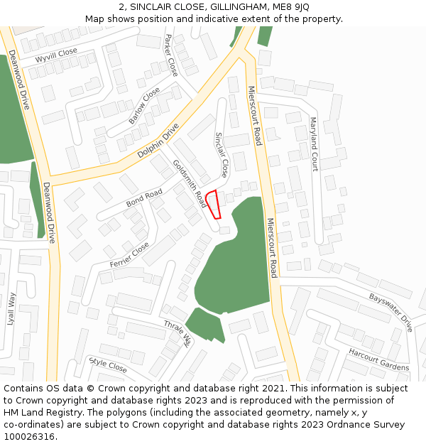 2, SINCLAIR CLOSE, GILLINGHAM, ME8 9JQ: Location map and indicative extent of plot