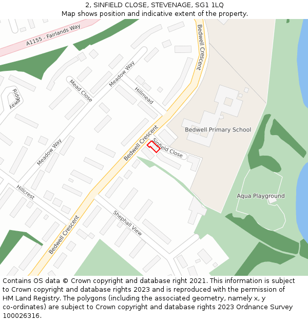 2, SINFIELD CLOSE, STEVENAGE, SG1 1LQ: Location map and indicative extent of plot