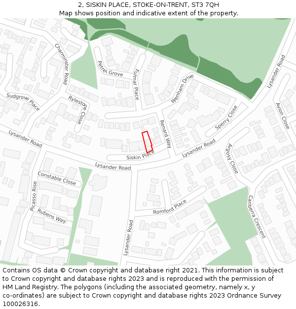 2, SISKIN PLACE, STOKE-ON-TRENT, ST3 7QH: Location map and indicative extent of plot