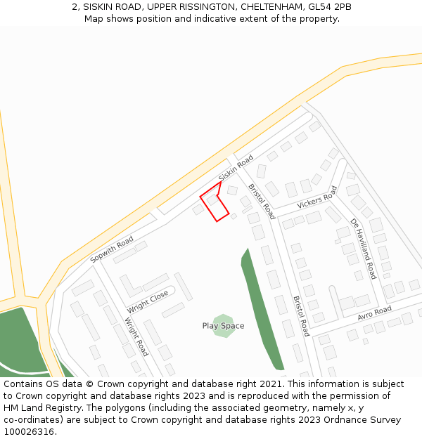 2, SISKIN ROAD, UPPER RISSINGTON, CHELTENHAM, GL54 2PB: Location map and indicative extent of plot