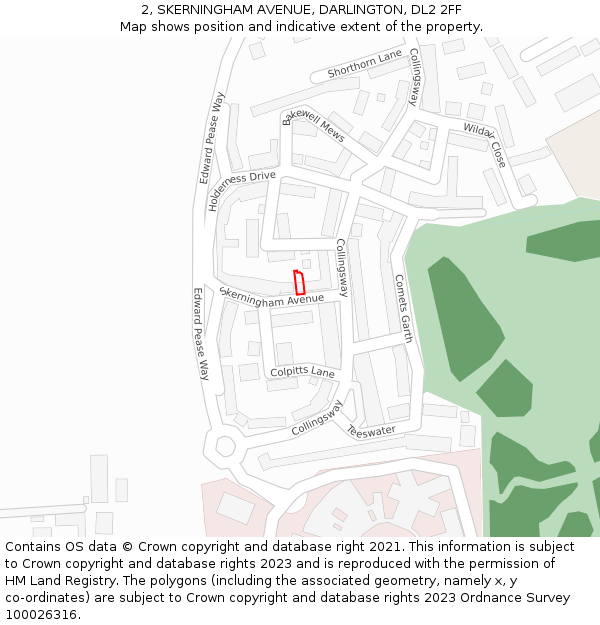 2, SKERNINGHAM AVENUE, DARLINGTON, DL2 2FF: Location map and indicative extent of plot