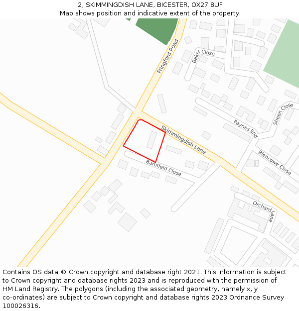 2, SKIMMINGDISH LANE, BICESTER, OX27 8UF: Location map and indicative extent of plot