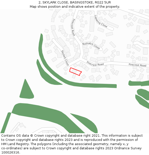 2, SKYLARK CLOSE, BASINGSTOKE, RG22 5UR: Location map and indicative extent of plot