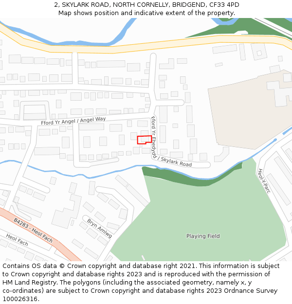 2, SKYLARK ROAD, NORTH CORNELLY, BRIDGEND, CF33 4PD: Location map and indicative extent of plot