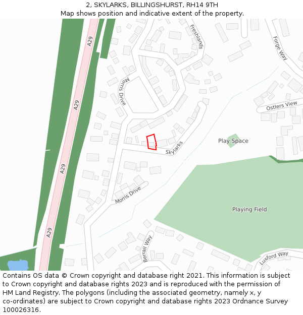 2, SKYLARKS, BILLINGSHURST, RH14 9TH: Location map and indicative extent of plot
