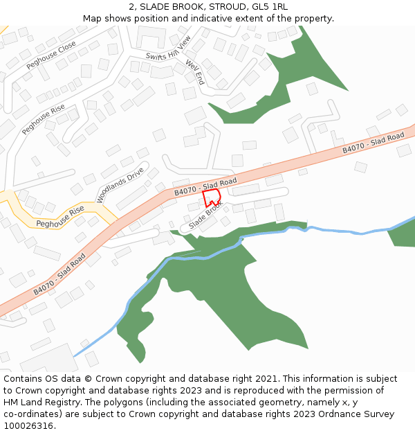 2, SLADE BROOK, STROUD, GL5 1RL: Location map and indicative extent of plot