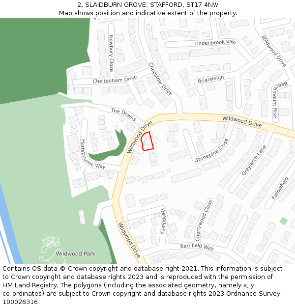 2, SLAIDBURN GROVE, STAFFORD, ST17 4NW: Location map and indicative extent of plot