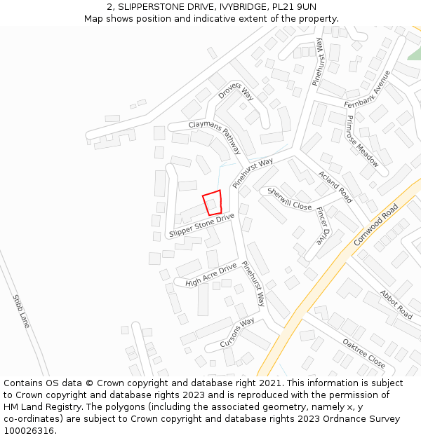 2, SLIPPERSTONE DRIVE, IVYBRIDGE, PL21 9UN: Location map and indicative extent of plot