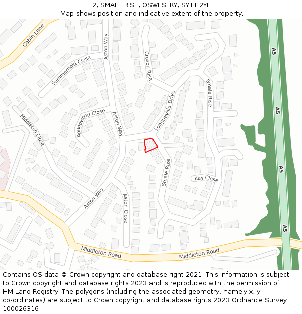 2, SMALE RISE, OSWESTRY, SY11 2YL: Location map and indicative extent of plot