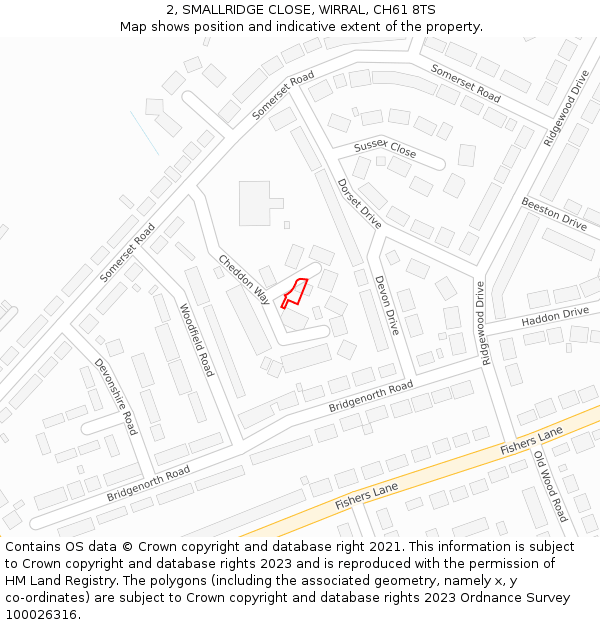 2, SMALLRIDGE CLOSE, WIRRAL, CH61 8TS: Location map and indicative extent of plot