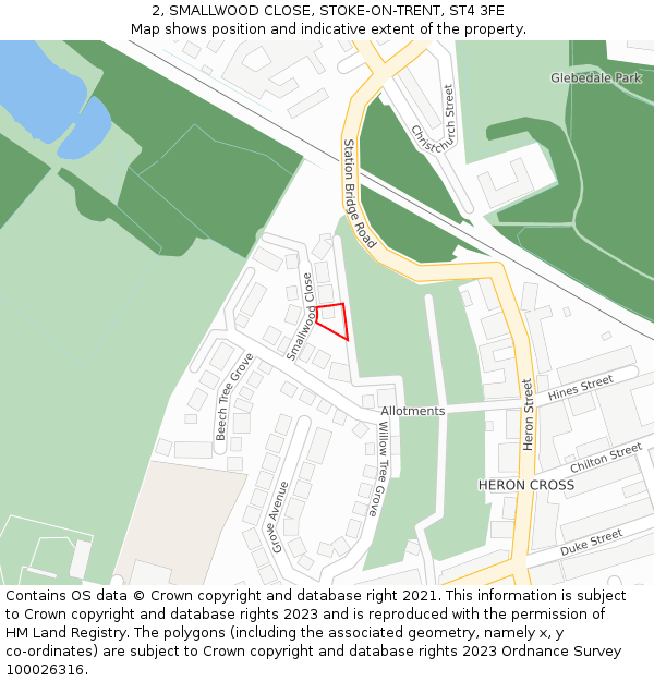 2, SMALLWOOD CLOSE, STOKE-ON-TRENT, ST4 3FE: Location map and indicative extent of plot