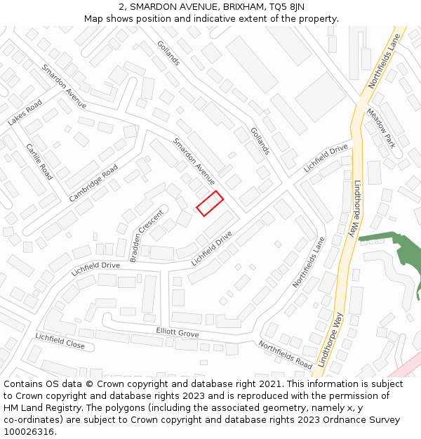 2, SMARDON AVENUE, BRIXHAM, TQ5 8JN: Location map and indicative extent of plot
