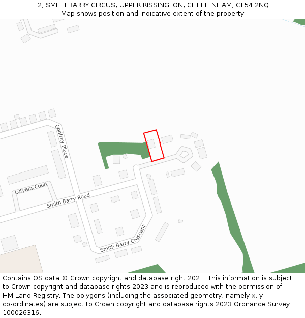 2, SMITH BARRY CIRCUS, UPPER RISSINGTON, CHELTENHAM, GL54 2NQ: Location map and indicative extent of plot