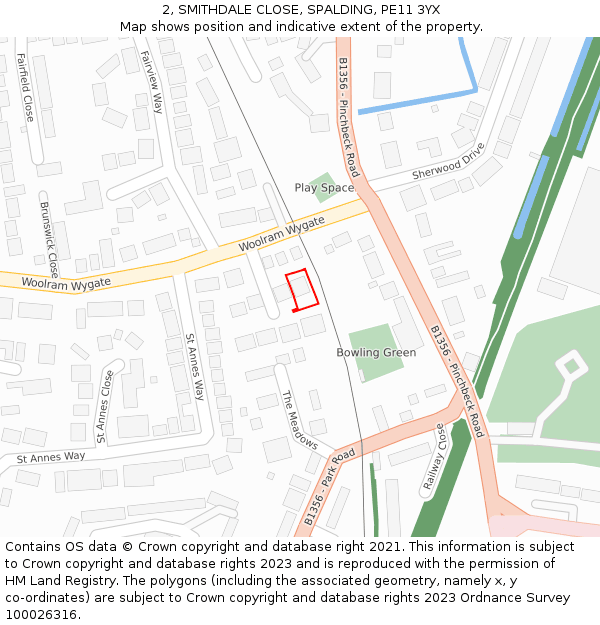 2, SMITHDALE CLOSE, SPALDING, PE11 3YX: Location map and indicative extent of plot