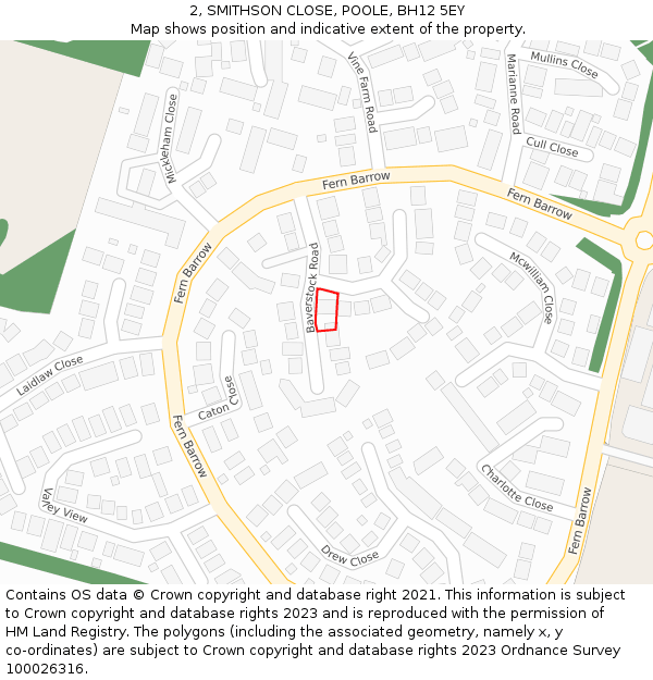 2, SMITHSON CLOSE, POOLE, BH12 5EY: Location map and indicative extent of plot