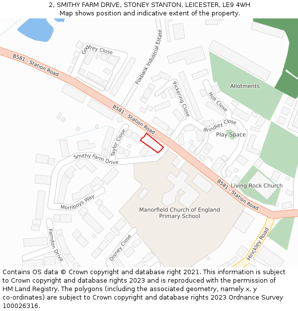 2, SMITHY FARM DRIVE, STONEY STANTON, LEICESTER, LE9 4WH: Location map and indicative extent of plot