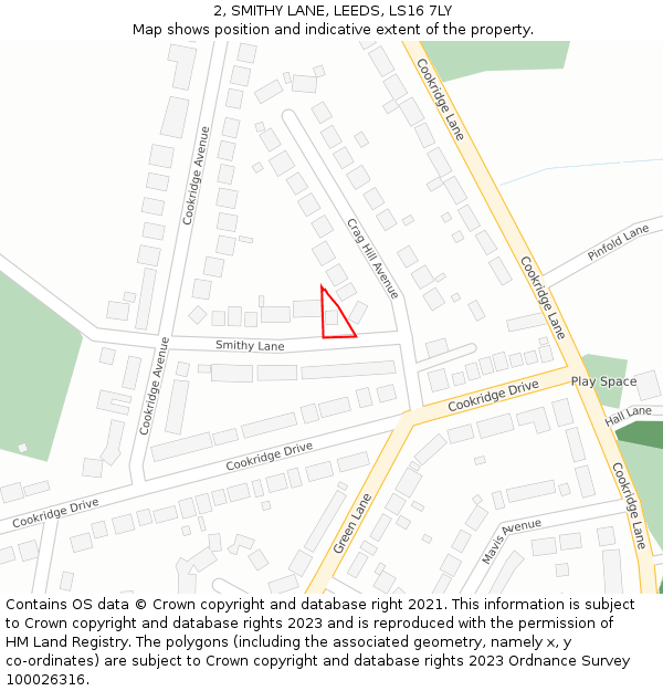 2, SMITHY LANE, LEEDS, LS16 7LY: Location map and indicative extent of plot