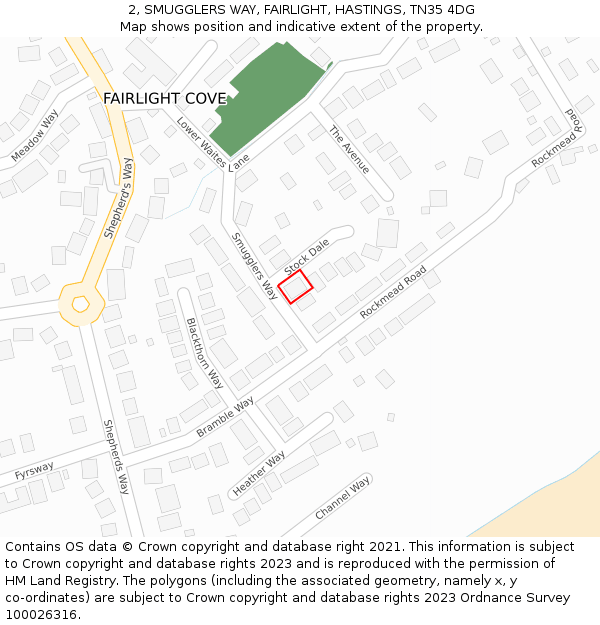 2, SMUGGLERS WAY, FAIRLIGHT, HASTINGS, TN35 4DG: Location map and indicative extent of plot