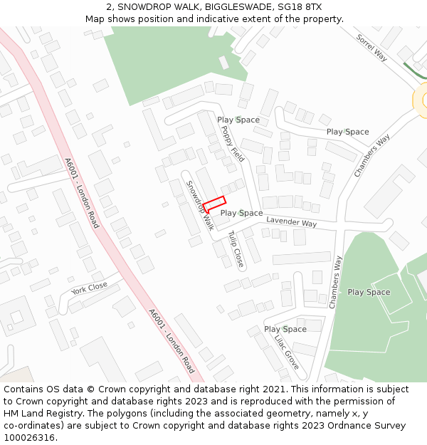 2, SNOWDROP WALK, BIGGLESWADE, SG18 8TX: Location map and indicative extent of plot