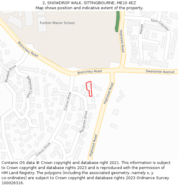 2, SNOWDROP WALK, SITTINGBOURNE, ME10 4EZ: Location map and indicative extent of plot