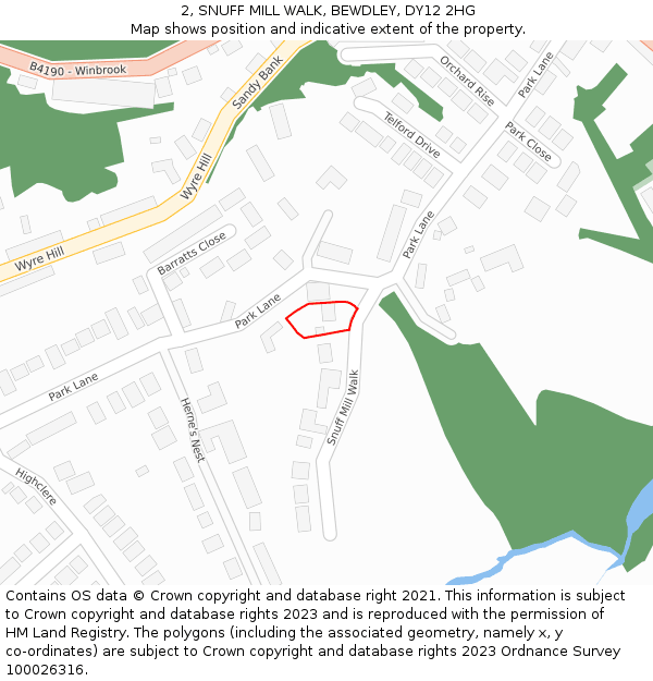 2, SNUFF MILL WALK, BEWDLEY, DY12 2HG: Location map and indicative extent of plot