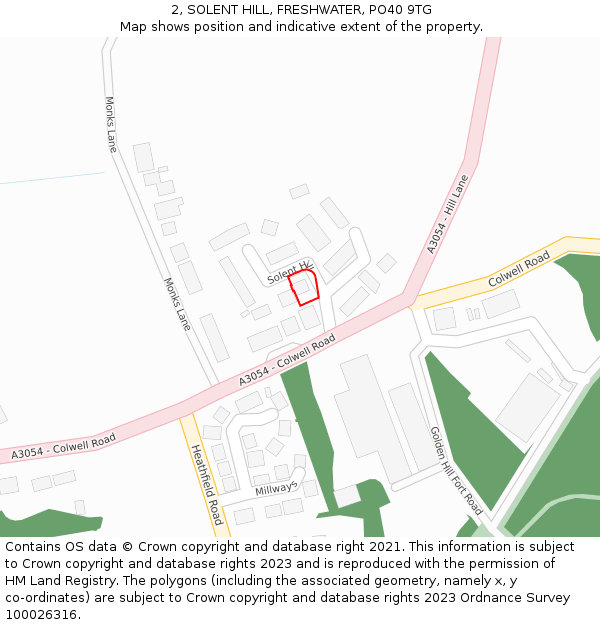 2, SOLENT HILL, FRESHWATER, PO40 9TG: Location map and indicative extent of plot