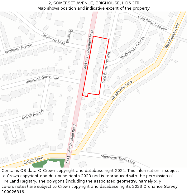 2, SOMERSET AVENUE, BRIGHOUSE, HD6 3TR: Location map and indicative extent of plot