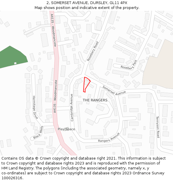 2, SOMERSET AVENUE, DURSLEY, GL11 4PX: Location map and indicative extent of plot