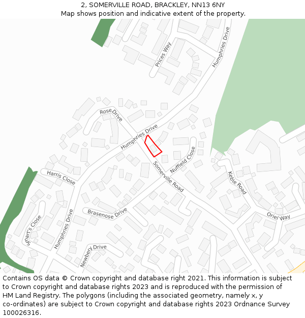 2, SOMERVILLE ROAD, BRACKLEY, NN13 6NY: Location map and indicative extent of plot