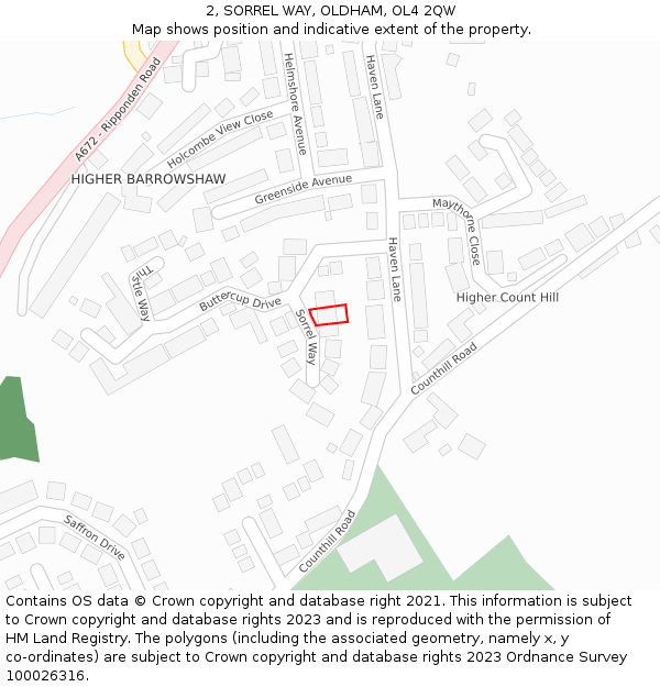 2, SORREL WAY, OLDHAM, OL4 2QW: Location map and indicative extent of plot