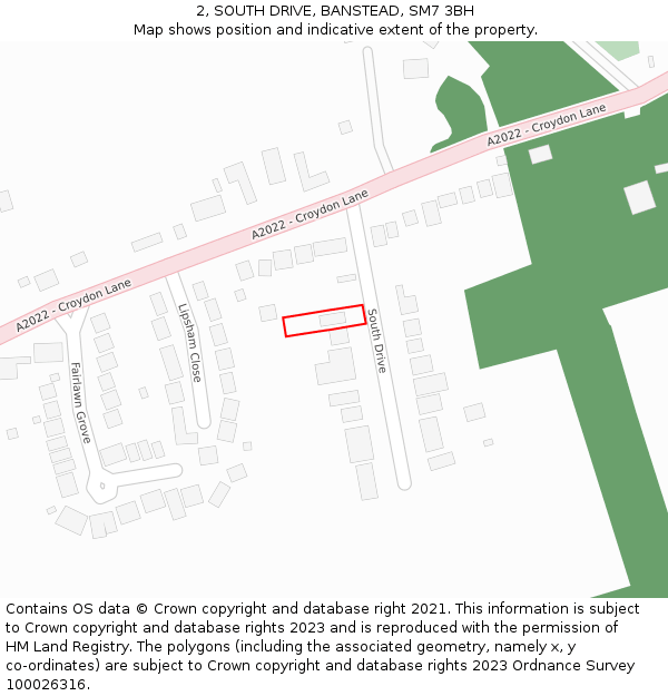 2, SOUTH DRIVE, BANSTEAD, SM7 3BH: Location map and indicative extent of plot