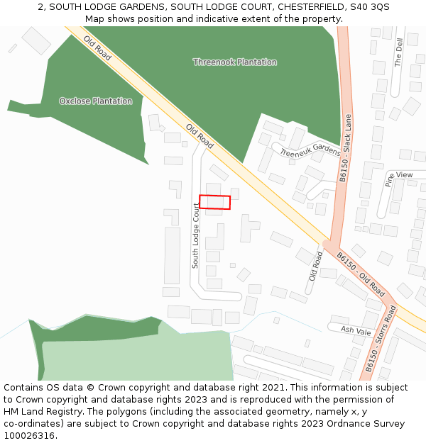 2, SOUTH LODGE GARDENS, SOUTH LODGE COURT, CHESTERFIELD, S40 3QS: Location map and indicative extent of plot