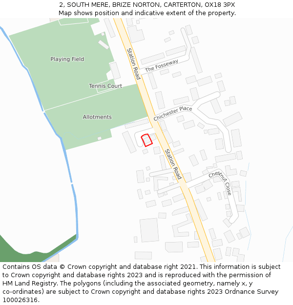 2, SOUTH MERE, BRIZE NORTON, CARTERTON, OX18 3PX: Location map and indicative extent of plot