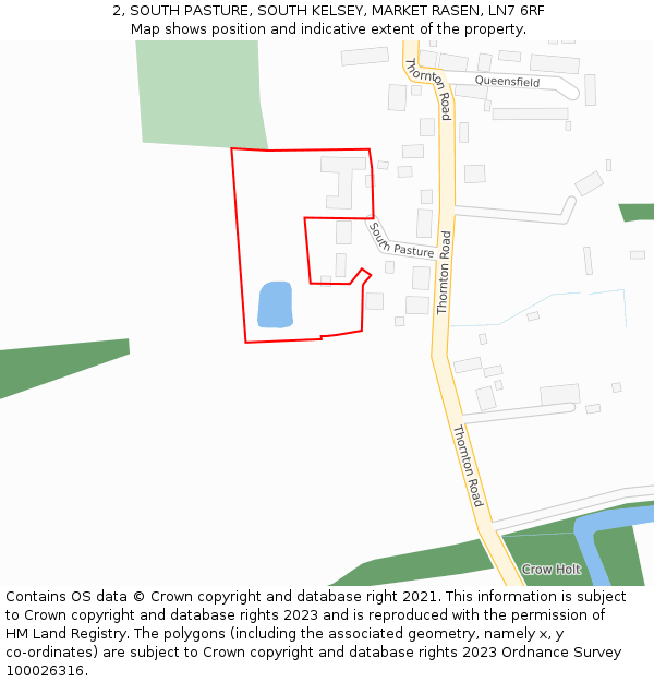 2, SOUTH PASTURE, SOUTH KELSEY, MARKET RASEN, LN7 6RF: Location map and indicative extent of plot