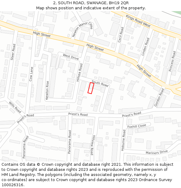 2, SOUTH ROAD, SWANAGE, BH19 2QR: Location map and indicative extent of plot