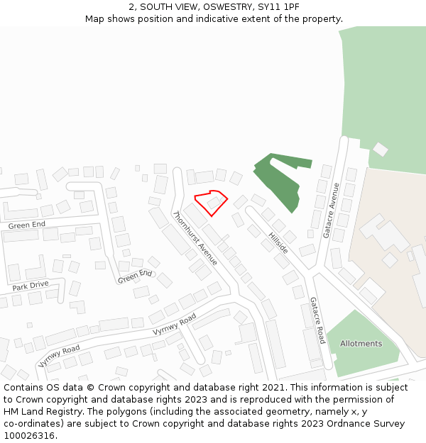 2, SOUTH VIEW, OSWESTRY, SY11 1PF: Location map and indicative extent of plot