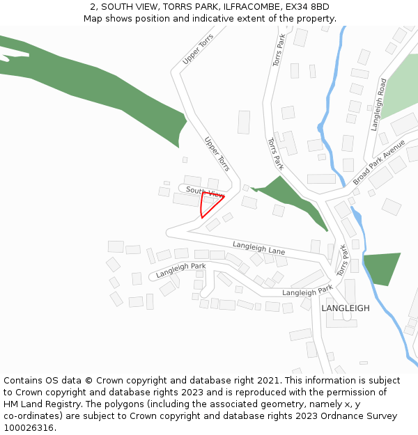 2, SOUTH VIEW, TORRS PARK, ILFRACOMBE, EX34 8BD: Location map and indicative extent of plot