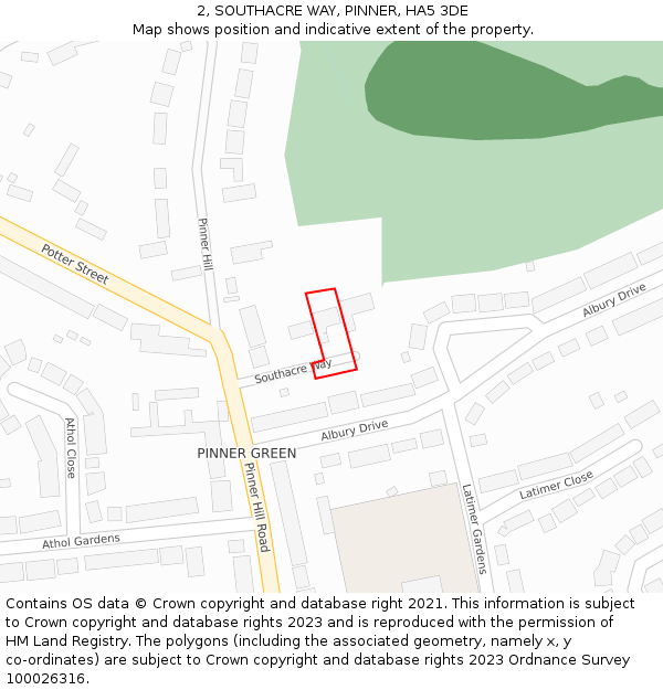 2, SOUTHACRE WAY, PINNER, HA5 3DE: Location map and indicative extent of plot