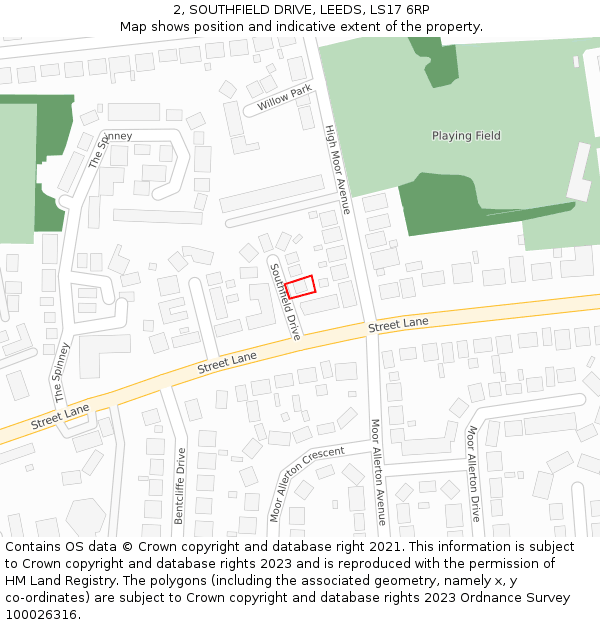 2, SOUTHFIELD DRIVE, LEEDS, LS17 6RP: Location map and indicative extent of plot