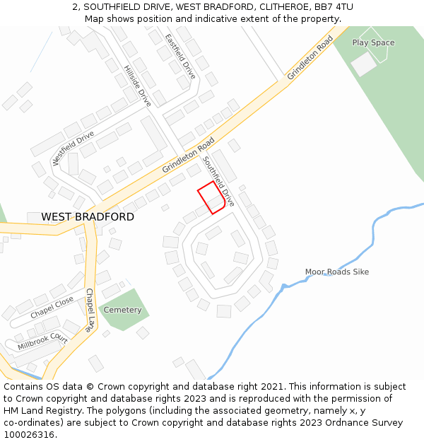 2, SOUTHFIELD DRIVE, WEST BRADFORD, CLITHEROE, BB7 4TU: Location map and indicative extent of plot
