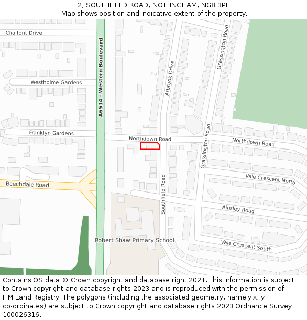 2, SOUTHFIELD ROAD, NOTTINGHAM, NG8 3PH: Location map and indicative extent of plot