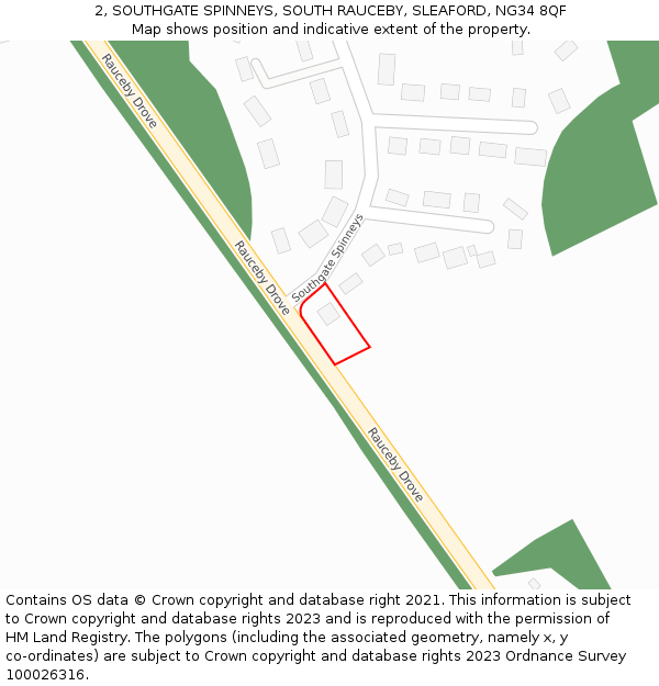 2, SOUTHGATE SPINNEYS, SOUTH RAUCEBY, SLEAFORD, NG34 8QF: Location map and indicative extent of plot