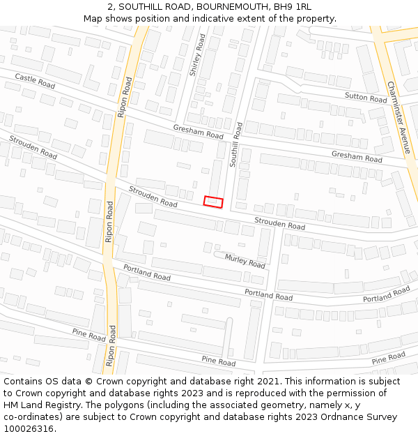 2, SOUTHILL ROAD, BOURNEMOUTH, BH9 1RL: Location map and indicative extent of plot