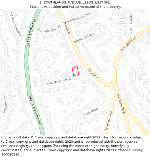 2, SOUTHLANDS AVENUE, LEEDS, LS17 5NU: Location map and indicative extent of plot