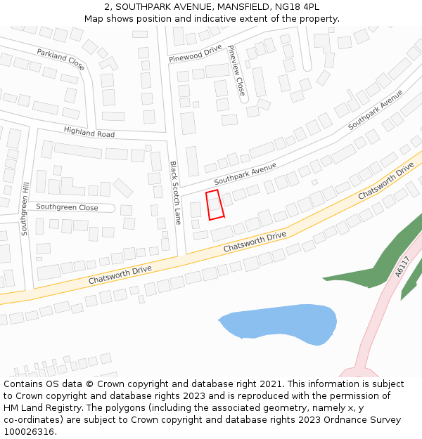 2, SOUTHPARK AVENUE, MANSFIELD, NG18 4PL: Location map and indicative extent of plot