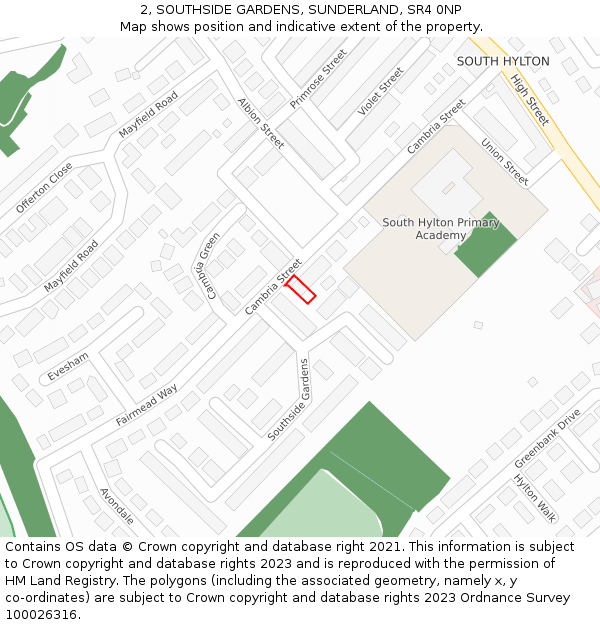 2, SOUTHSIDE GARDENS, SUNDERLAND, SR4 0NP: Location map and indicative extent of plot