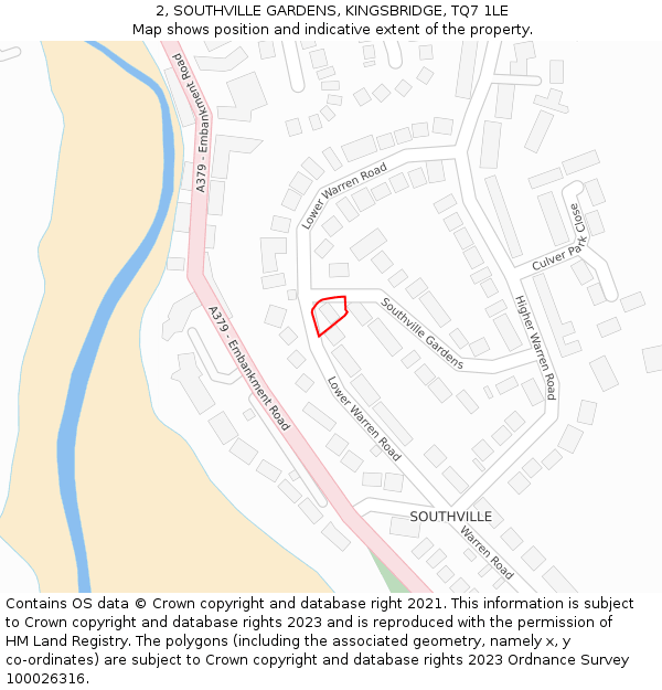 2, SOUTHVILLE GARDENS, KINGSBRIDGE, TQ7 1LE: Location map and indicative extent of plot