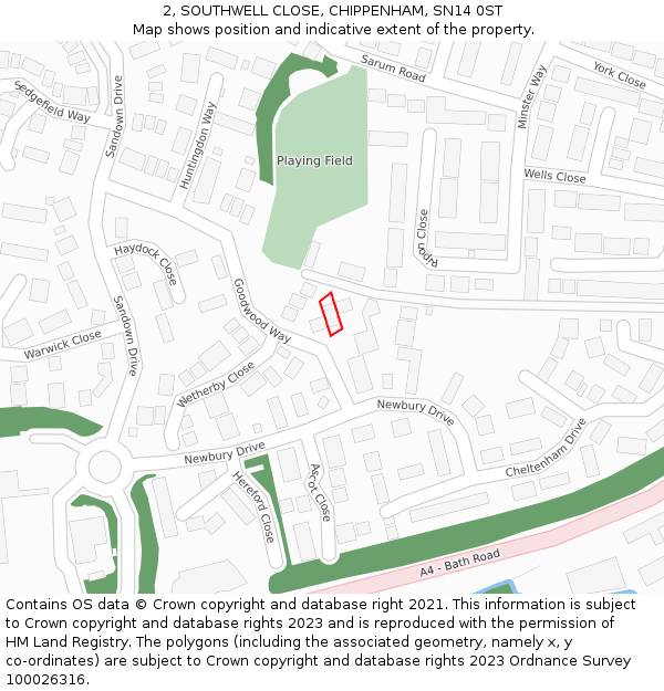 2, SOUTHWELL CLOSE, CHIPPENHAM, SN14 0ST: Location map and indicative extent of plot