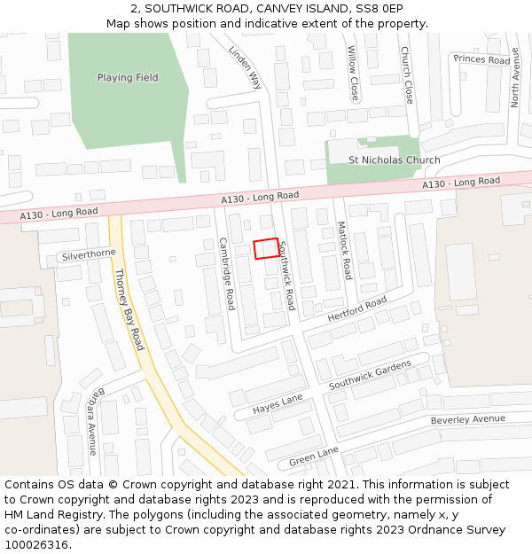 2, SOUTHWICK ROAD, CANVEY ISLAND, SS8 0EP: Location map and indicative extent of plot