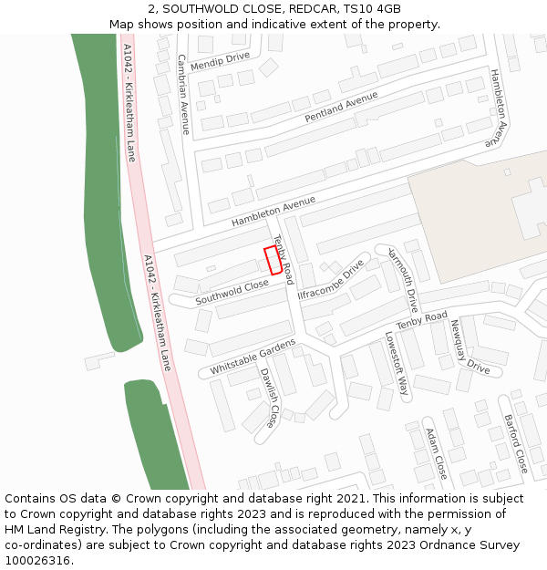 2, SOUTHWOLD CLOSE, REDCAR, TS10 4GB: Location map and indicative extent of plot